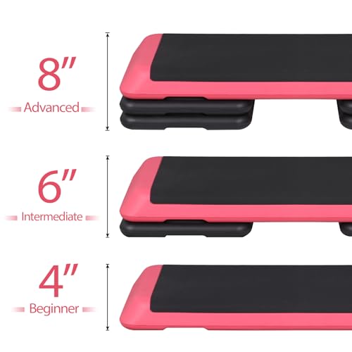 ZENY 43'' Exercise Aerobic Step Platform, Adjustable Fitness Stepper with 4 Stackable Risers, Aerobics Stepper Workout Stepper for Home Gym Cardio Strength & Training - color: Rose Pink