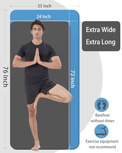 YR Large Yoga Mat for Men Thick Exercise Mat 76"x35" 15mm Foam Mat - color: Blue