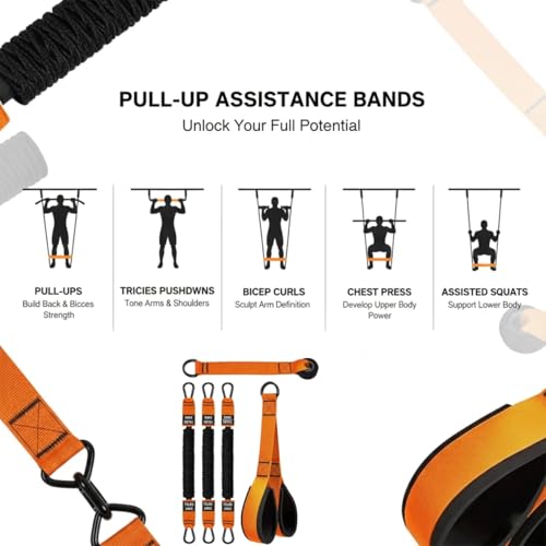 Pull Up Assistance Bands – Heavy Duty Adjustable Pull Up Assist Bands with Foot & Knee Support for Pull Up Bar, Pull Up Resistance Bands for Home Gym, Strength Training Equipment, Orange