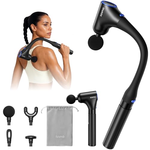 RENPHO Massage Gun with Extension Handle, 4-in-1 Back Massager Detachable, 10MM Massager Gun for Deep Tissue Relief, FSA Eligible, Handheld Neck Massager for Soreness, Travel Massage Tool, HSA