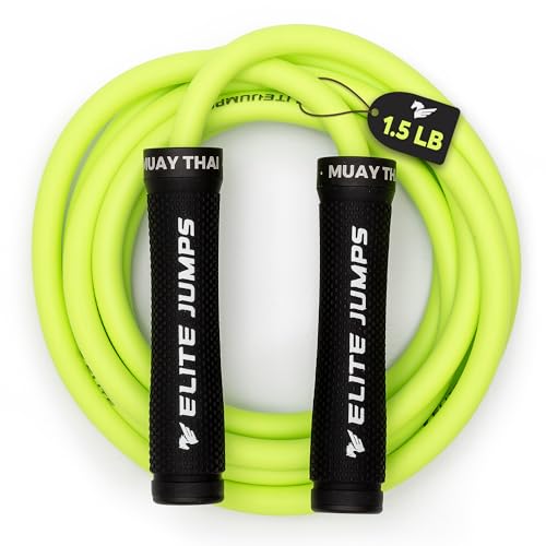 Muay Thai 3.0 Weighted Jump Rope for Men & Women - Professionally Designed for High-Intensity Training | Muay Thai, MMA & Fitness Jump Rope - Full Body Workout Weighted Rope - color: Neon 1.5lb