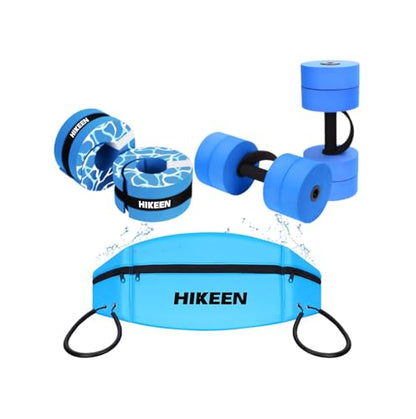 Hikeen 6-Piece Water Aerobics Pool Exercise Equipment, Aqua Aerobics Equipment Set,Includes High Density Water Dumbbell Aqua Belt and Ankle Weights for Aquatic Therapy,Pool Fitness