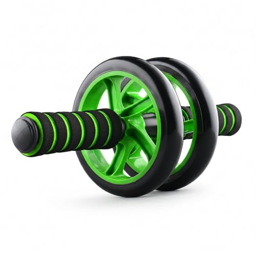 Green Ab Wheel Roller with Knee Pad, Dual Exercise Wheel for Core Strength, Non-Slip Rubber Wheels for Home Gym Workouts