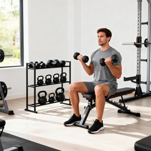 3 Tier Adjustable Dumbbell Rack - Weight Rack for Home Gym Dumbbells to 450 lb Capacity, Dumbbell Storage Rack Stand for Home Gym Dumbbells & Kettlebell