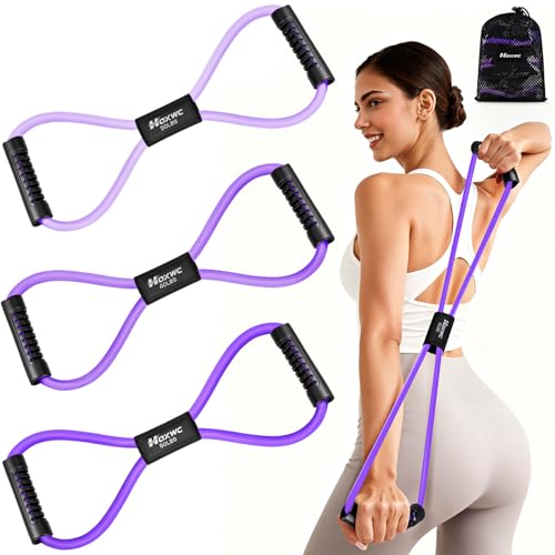 Resistance Bands, Figure 8 Resistance Band, Exercise Bands with Handles, Weights Workout Bands for Arms, Back, Shoulder, Leg, Physical Therapy, Pilates, Home Workout Equipment That Replace Dumbbells - color: Purple
