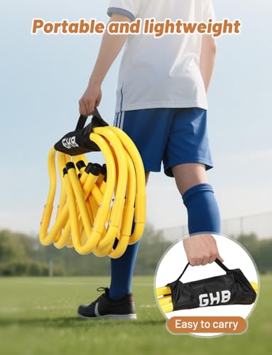 GHB Agility Hurdles 5/6 Pack Foldable Speed Agility Training Hurdles Adjustable Sturdy Hurdles Training Equipment Set with Carry Bag for Amateur, Athletes, Soccer, Basketball - style: 5 Pack Adjustable 8.3"&12.6"