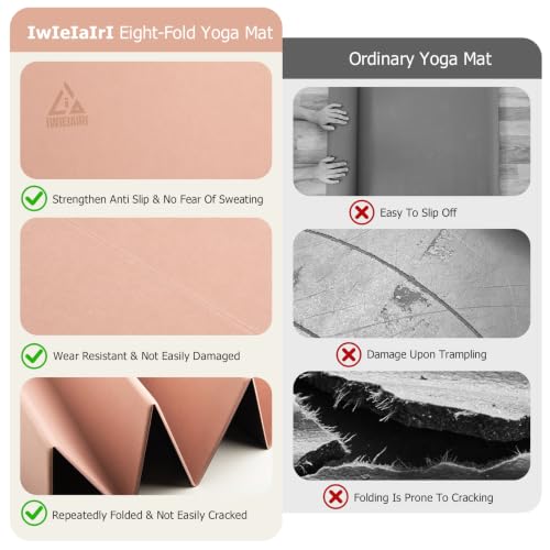 IwIeIaIrI Foldable POE Non Slip Yoga Pilates Mat– 1/4" (6mm) Thick - color: Pink
