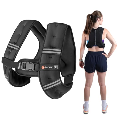 Body Sport Weighted Vest - 5lb/10lb/15lb/20lb/25lb/30lb - Fitness Vest with Refelctive Strips for Strength Training, Running, Walking, and Endurance Workouts - size: 10 lbs