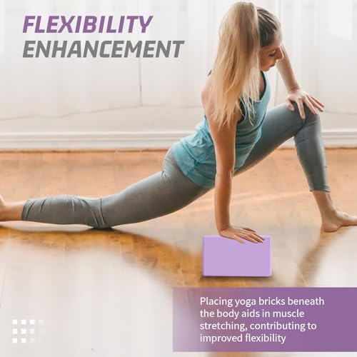 Yoga Blocks 2 Pack 3x6x9IN Foam Block Supportive Latex-Free with Stretch Band, Non-Slip Exercise Blocks for Pilates, Meditation, Balance, Stretching and Deep Poses - color: 2PACK-Lilac
