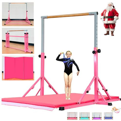 MARFULA Gymnastic Kip Bar for Kids Teens Ages 3-25 of All Gymnastic Levels - color: Bar With Mat-Hot Pink(5 Ft Base)