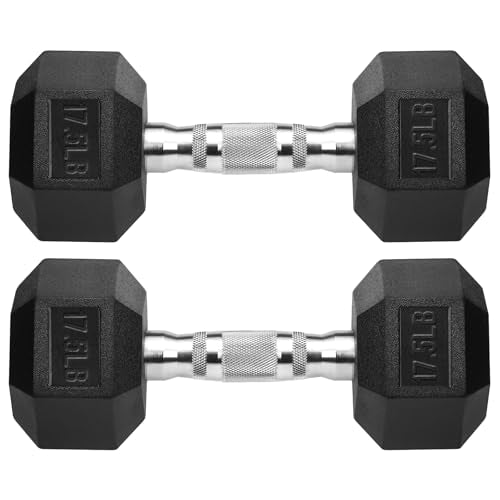 Hex Dumbbells Rubber Coated Cast Iron Hex Black Dumbbell Free Weights for Exercises - style: 17.5 Pounds / Pair
