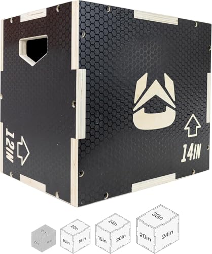 Wooden Plyo Box, 31 Plyometric Jump Training Squat, Step Up, Jumps & More Workout Size S, M, L, XL, Home Gym Exercise Equipment (Black Anti-Slip, Small 16/14/12)