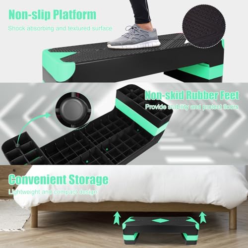 27" Exercise Workout Aerobic Step Platform with Adjustable 4"-6"-8" Risers - color: Green
