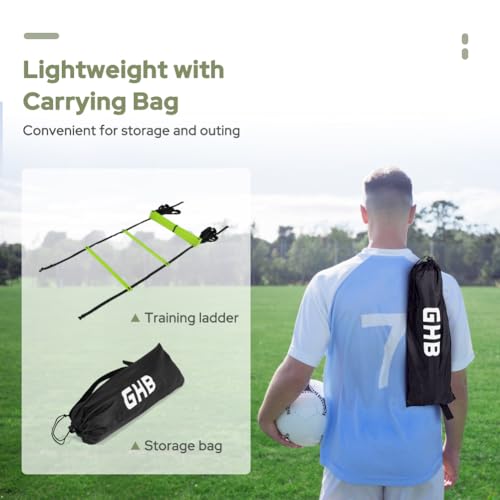 GHB Pro Agility Ladder Agility Training Ladder Speed 12 Rung 20ft with Carrying Bag - color: Green
