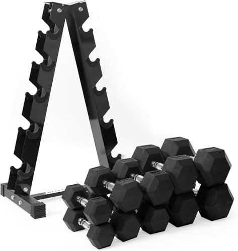 RitFit Rubber Hex Dumbbell Set with Storage Weight Rack - style: 260 LBS (10-45LB)