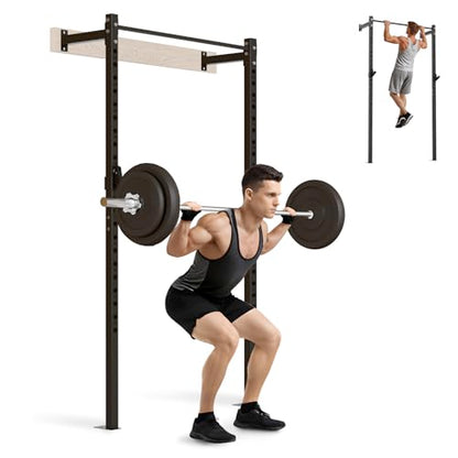 Wall Mounted Power Cage, 900lbs Squat Rack with Pull Up Bar for Home Gym, Space-Saving 2"x2" Pull-Up Station with Adjustable J-Hooks for Garage & Apartment