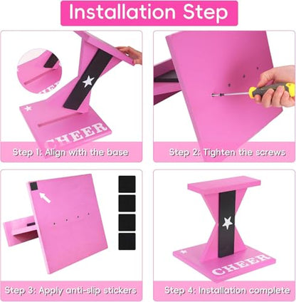 Cheerleading Balance Trainer, Wooden Cheer Equipment Stunt Trainer Practice, Pink Cheer Flyer Stand Balance Board for Core Strength, Stability & Body Control