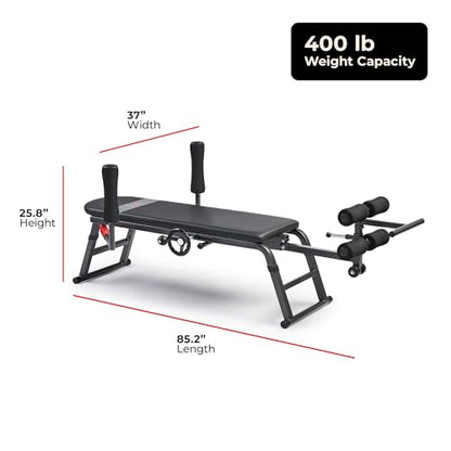Sunny Health & Fitness No-Hang Traction & Inversion Decompression Table for Back Pain Relief, Adjustable Stretch Bench, 400 LB Capacity - size: 15" Height