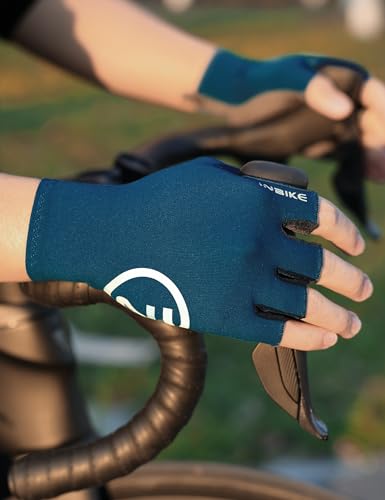 INBIKE Cycling Gloves for Men Women, Breathable Bike Gloves Lightweight Half Finger Biking Glove Mountain Road Bicycle - color: Blue, size: Medium