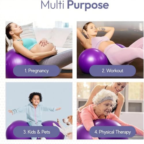 Peanut Yoga Ball, 90x45cm Anti Burst Exercise Ball, Heavy Duty Inflatable PVC Peanut Ball with Pump and Plug, kids/Adult Fitness, Pregnancy Support, Child Physical Therapy, Animal Balance Training - color: purple