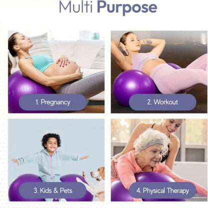 Peanut Yoga Ball, 90x45cm Anti Burst Exercise Ball, Heavy Duty Inflatable PVC Peanut Ball with Pump and Plug, kids/Adult Fitness, Pregnancy Support, Child Physical Therapy, Animal Balance Training - color: purple