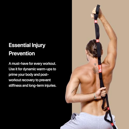 YOGA-EVO Elastic Stretching Strap with Loops for Physical Therapy - Stretch & Activate Muscles - Increase Mobility & Recovery - Soft Cotton & Spandex - Includes Carrying Pouch & Video Exercises