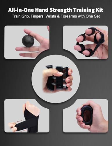 Hand Grip Strengthener & Hand Gripper, ProGrip Strength Trainer with Adjustable Resistance 11-220 LBS, Forearm Strengthener Kit for Home Gym, Rehab & Recovery Training