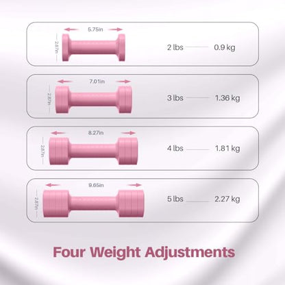 Zempox Adjustable Dumbbell Set, 4 in 1 Free Weight Dumbbell Set for Women, Hand Weight for Women at Home, Each 2lb 3lb 4lb 5lb with TPU Soft Rubber Handle for Home Gym Aquatic Fitness Equipment,Purple - color: Pink