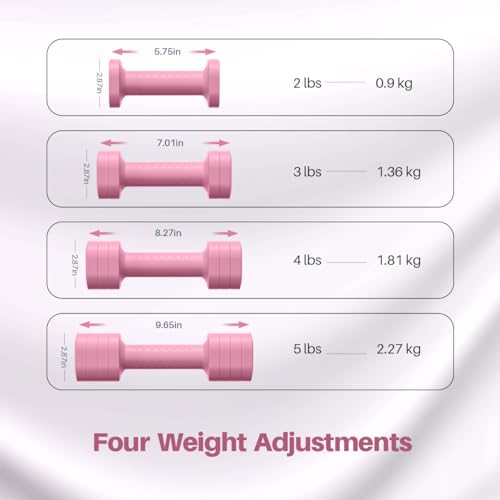 Zempox Adjustable Dumbbell Set, 4 in 1 Free Weight Dumbbell Set for Women, Hand Weight for Women at Home, Each 2lb 3lb 4lb 5lb with TPU Soft Rubber Handle for Home Gym Aquatic Fitness Equipment,Purple - color: Pink