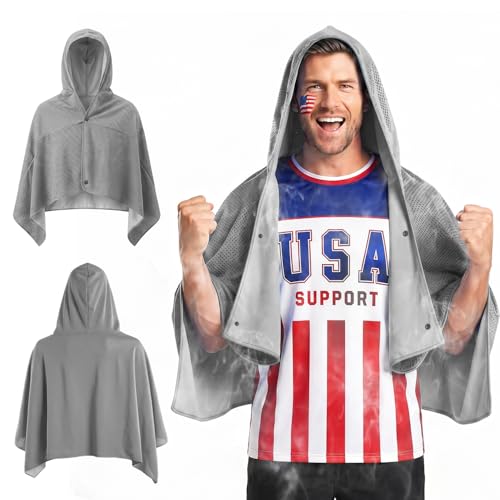 Cooling Hooded Beach Towel Cloak for Men Women - UPF 50+ Sun Proteciton Double Layer PVA Fabric Cool Towel Cape, Instant Cooling Soft Ice Towelfor Beach Yoga Camping (Gray) - color: Gray