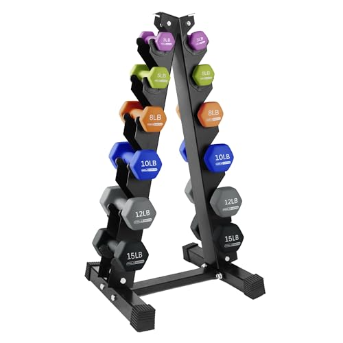 Neoprene Dumbbell Weights Set w/Rack, Home Gym Equipment - Portable Weighted Exercise Dumbbells for Fitness, Training, and Lifting Workouts - color: Multicolor, size: 106 LB