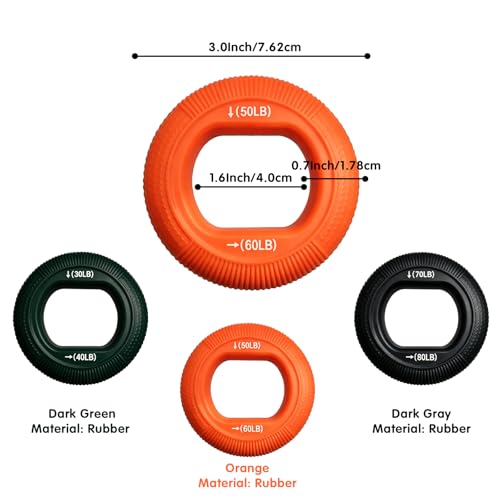 Grip Strength Trainer (30-80lbs) - 6 Resistance Levels, 3PCS Silicone Hand Grip Strengthener Rings for Rock Climbing, Athletes, Finger Workout & Stress Relief - Double Force Design