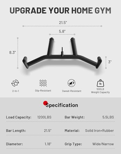 Mikolo 2-in-1 Lat Pulldown Bar, Narrow and Wide Grip Lat Pull Down Attachments for Home Gym,Neutral Grip Cable Machine Attachments for Back and Upper Body Training