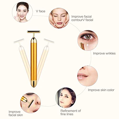 Beauty Bar 24k Gold Skin Care Face Massager Roller, 2 in 1 Electric 3D Roller and T Shape Energy Beauty Bar for Face Lift and Skin Tightening, Handheld Massagers