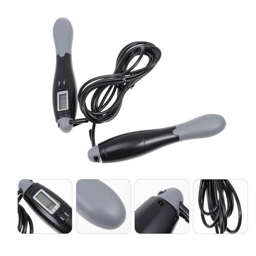 Abaodam Smart Counting Jump Rope with Steel Wire, Adjustable Length Fitness Skipping Rope for Adults, Digital Counter for Indoor and Outdoor Workout Training, Black-grey