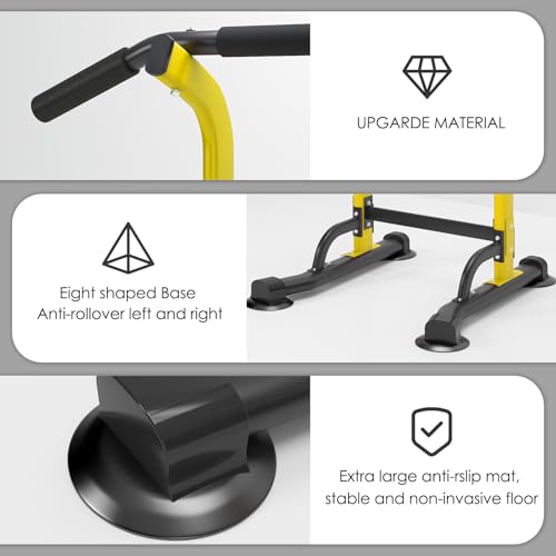Dland Power Tower Pull Up Bar Dip Station and Height Adjustable Dip Bar Stand, Multi-Function Home Gym Exercise Equipment Strength Training Fitness Workout Station - color: Yellow