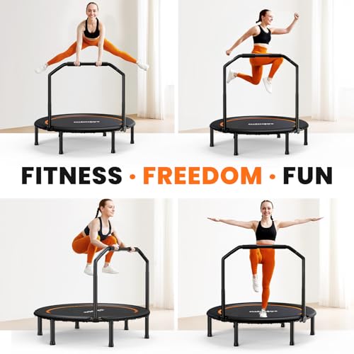 Zupapa 48in Foldable Rebounder, 550LBS Fitness Trampoline with Durable Bungees, Adjustable Handle, Stable & Quiet Exercise Rebounder for Adults, Great Exercise Trampoline for Home/Gym Workout