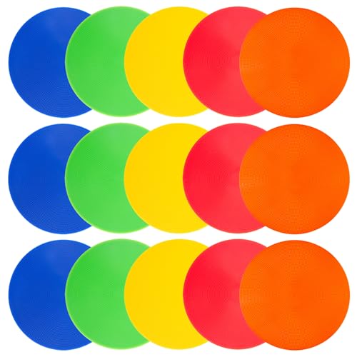 Spot Markers 4 Inch 9 Inch Non Slip Rubber Floor Markers Flat Field Cones Poly Dots for Soccer Basketball Sports Speed Agility Training and Drills - style: 9inch 15pcs (5colors)