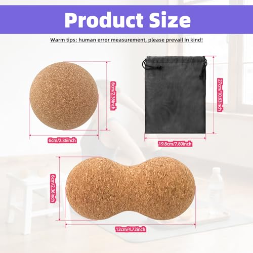 5 Pack Natural Cork Peanut Massage Ball Set - Peanut Balls with Mesh Storage Bag for Myofascial Release, Trigger Point Therapy, Deep Tissue Massage - Pain Relief for Athletes, Fitness Enthusiasts
