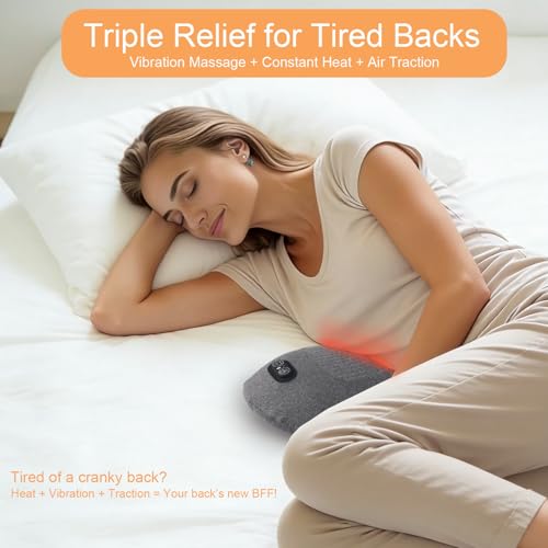 3-in-1 Lumbar Massager with Heating/Vibration/Adjustable Traction Memory foam lumbar pillow conforms to the spine's natural curve for relaxation Smart air cushion Ideal for home, office, or in-car use