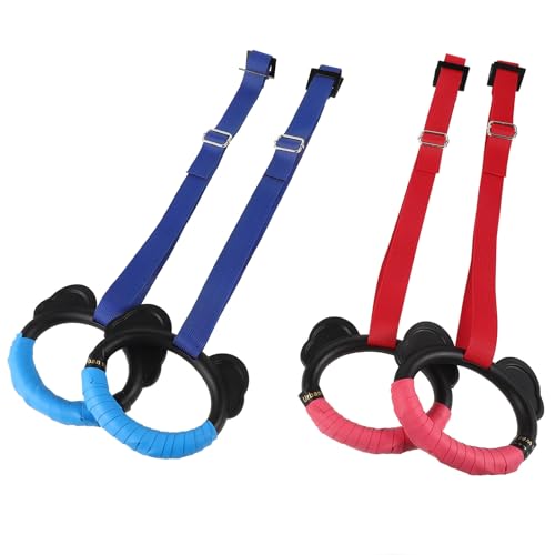 ’s Gymnastic Rings Set 2 Pairs with Adjustable Straps, Sturdy Plastic Pull-up Rings for Indoor Fitness and Exercise Training at Home