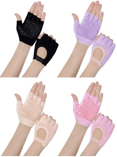 Fourluoo 4 Pcs Women Workout Gloves - color: Pink, Purple, Beige, Black