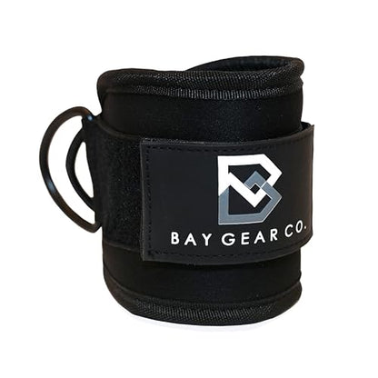 Bay Gear Co. Ankle Straps – Strong Hook and Loop System & Neoprene Padded for Cable Machine Glute Workouts, Slick Black Stainless Steel D Ring, Adjustable Fit, Different Design, Single/Pair.