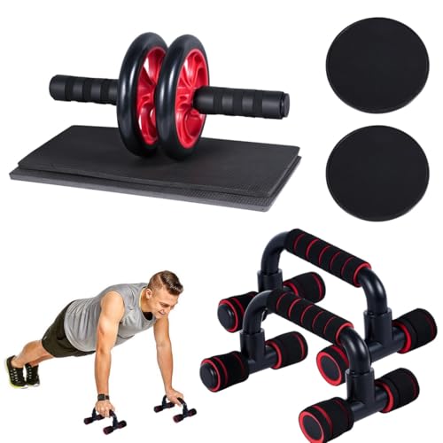 AB Wheel Roller Kit with Push-Up Bars, Knee Pads, Core Sliders, 4 in 1 Abdominal Core Workout Equipment Kit for Men Women Home Gym Exercise