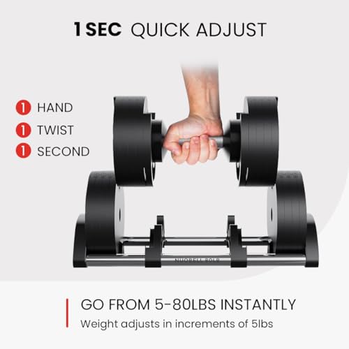 NUOBELL Adjustable Dumbbells 5-80 lbs: Replace 16 Sets, Ideal for Home Gym Weight Bench & Press - color: Tactical Green