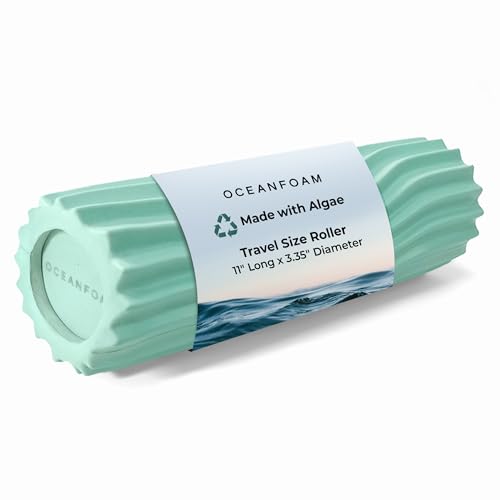 Ripple Travel Foam Roller (11" x 3.35") Firm Mini Foam Roller for Physical Therapy, Deep Tissue Massage, Back Pain - High Density, Ergonomic Wave Textured - Yoga, Pilates, Exercise (Seafoam) - color: Seafoam