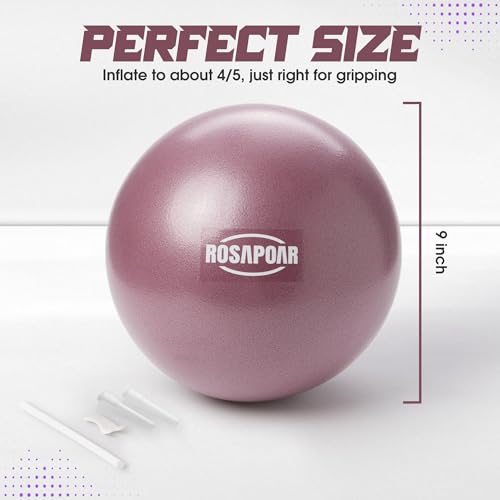 ROSAPOAR Small Exercise Ball - 9 Inch Mini Pilates Ball, Anti-Burst Yoga Ball for Stretching & Core Strength Workout, Physical Therapy & Yoga at Home Gym & Office