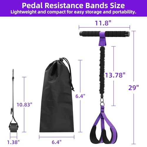 Pedal Resistance Band with Handles, Detachable Foot Pedal Resistance Band with Stainless Steel Buckles, Multifunction Tension Rope Tummy Trimmer for Full Body Workout Home Gym Women
