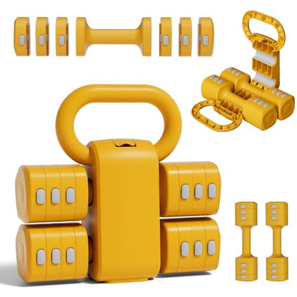 Yellow Dumbbell Set for Women - Adjustable Kettlebell Weights Set, 4-in-1 Hand Weights (2.2-12.1lbs) | Free Weights Dumbbells Set for Home Exercise & Fitness (Yellow Dumbbell)