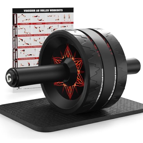 VINSGUIR Ab Roller Wheel, Abs & Core Workout Equipment for Home Gym with Knee Pad Accessories, Abdominal Wheel for Full-body Strength Training - color: 3 wheel-StablePlus